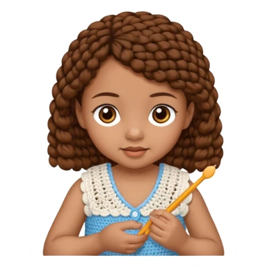 Baby girl with brown hair, brown eyes, doing chrochet sticker