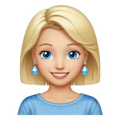 make this real, blond, hair below shoulder, blue eyes, 50s, sparkle in the eyes, fun, smile, no earrings, relaxed style, sweats or jeans sticker