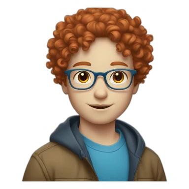 A boy with red curly hair pale skin and blue glasses sticker
