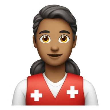 a red cross volunteer wearing a red vest with the red cross insignia on a white background sticker