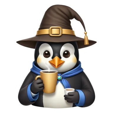 Penguin wizard drinking coffee while using iPhone sticker