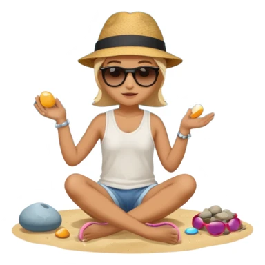 Someone sitting on the ground in the Beach close to the water and throws stone at the water and it's a sunrise  sticker