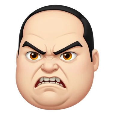 young angry fat man in profile view with black hair, fangs, crossed eyes sticker