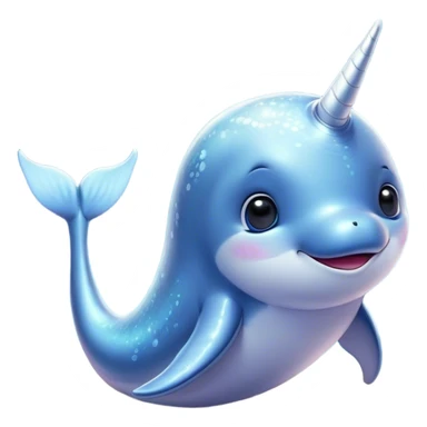 Cinematic Cute Narwhal Portrait Emoji, Head tilted playfully and inquisitively, with a glossy, shimmering body highlighted by its iconic tusk and sparkling eyes filled with wonder, Simplified yet irresistibly adorable features, highly detailed, glowing with a warm, friendly glow, high shine, affectionate and lively, stylized with a touch of whimsical charm, bright and endearing, soft glowing outline, capturing the essence of a mischievous marine marvel that feels like it could frolic out of the screen into your heart! sticker
