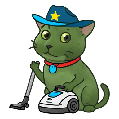 A cat riding a vacuum cleaner  sticker