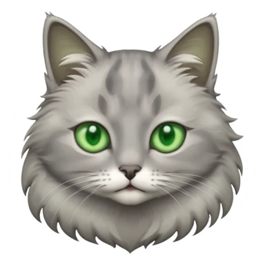 grey cat with green eyes and white stain below the blow sticker