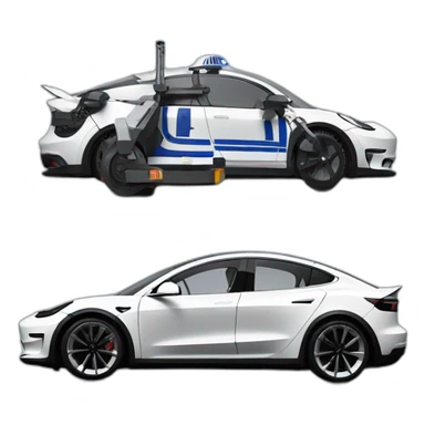R2-D2 riding black Tesla Model 3 Side view sticker