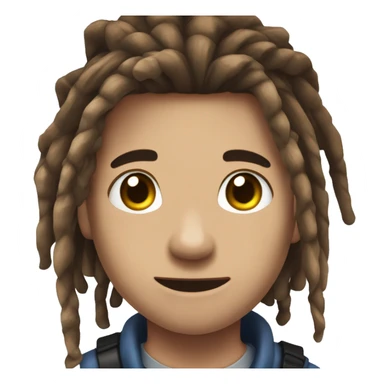  emote for twitch of a boy with brown hair with dreadlocks in your hair, only in his left forearm have a blue ocean shark tatoo sticker