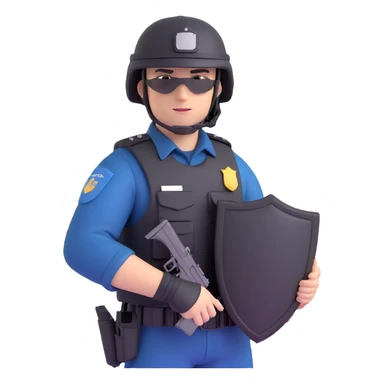 Polis özel harekat, tactical police officer in black uniform, helmet, and tactical gear, holding a shield, Turkish police special operations style sticker