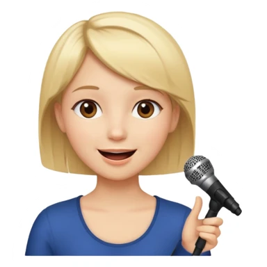 Crea una chica cantando con pelo rubio corto con ojos cafes  sticker