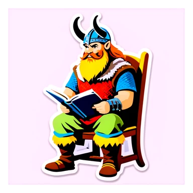 Viking reading a book sticker