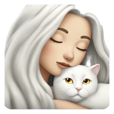 A pretty white girl with very long black hair and sleeping curled up to a white cat  sticker