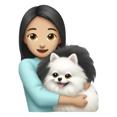Chinese girl hug white Pomeranian sticker
