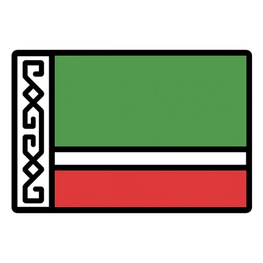 Chechen flag, green with white and red stripes at bottom, white patterned stripe on left, modern icon style sticker