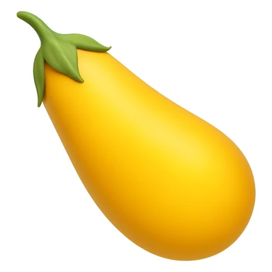 Create a yellow eggplant in the style of emoji (apple style emojis). The eggplant should have a smooth, shiny surface with a yellow color and a green stem, resembling the typical emoji style. sticker