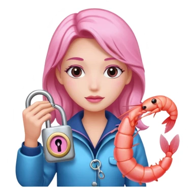 A pink rubber maid sissy MTF holding a lock and a shrimp sticker