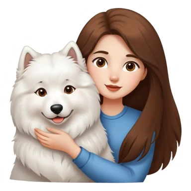 A girl with long brown hair holding a Samoyed sticker