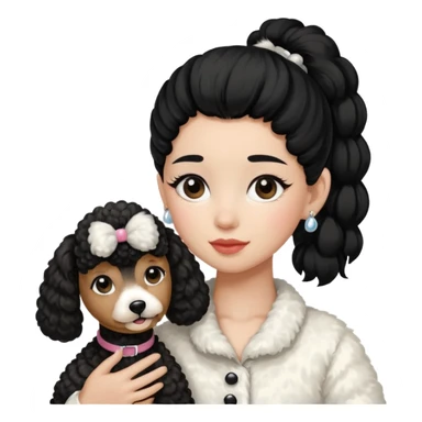 Poodle and Black ponytail girl say goodbye sticker