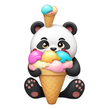 Kawaii chubby panda eating kawaii theme ice cream  sticker