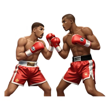  a high-stakes boxing match for the world championship title. Two professional boxers, wearing gloves and championship belts, exchange powerful punches in the center of the ring. The background features a packed arena with bright lights, a roaring crowd, and the championship banner hanging above.  sticker