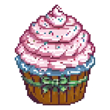 pixel art cupcake with pink frosting and sprinkles sticker