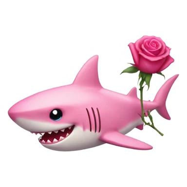 pink shark holding a rose sticker