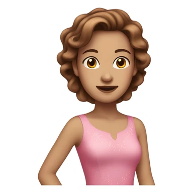 White woman with brown hair wearing a pink dress and ice skating  sticker