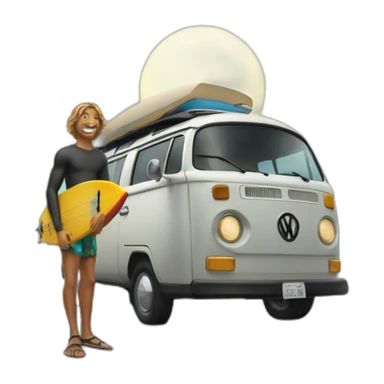 surfer infront of vw bus sticker