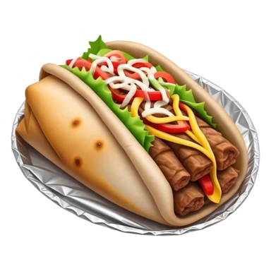 Doner Kebab Cinematic Realistic Doner Kebab Dish Emoji, depicted as iconic, spiced meat wrapped in foil and paper, rendered with lifelike textures and dynamic, appetizing lighting. sticker