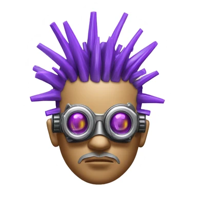 Purple mohawk cyborg head with silver steampunk goggles, goatee and circuits sticker