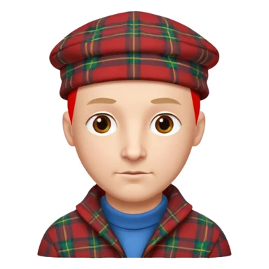 a bald man wearing a tartan flap cap looking really hopeful sticker