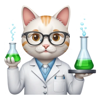 cat scientist wearing lab coat and glasses sticker