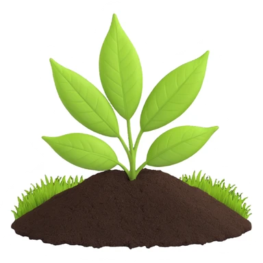 A fresh green leaf placed on soil or grass, clearly above the ground. sticker