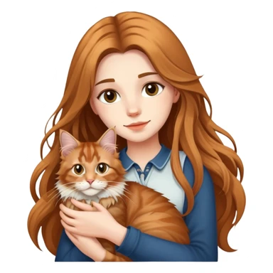 A beautiful girl with fair skin and long hair is holding a Maine Coon cat sticker