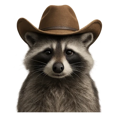HD bust portrait of a gray raccoon with a cowboy hat, front view, detailed, high-definition sticker