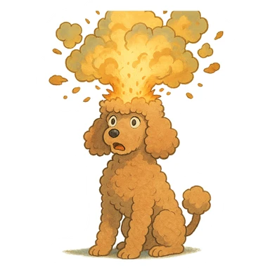 ghibli style poodle dog with exploding head sticker