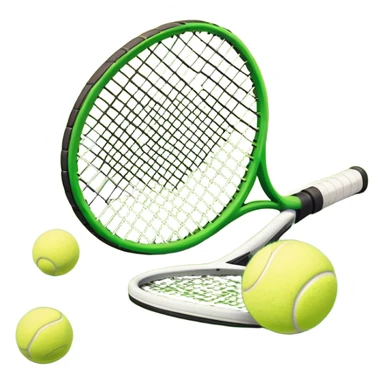 A tennis racket and a ball placed on a grassy court, with the net visible in the background. The scene captures the elegance and energy of the sport, with a vibrant green court and soft sunlight highlighting the equipment. sticker