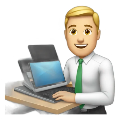White Man with laptop on desk over treadmill sticker