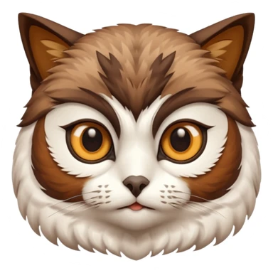 An cats head with a brown on top of the head of the cat the cats head infused with an white owls body with brown wings sticker