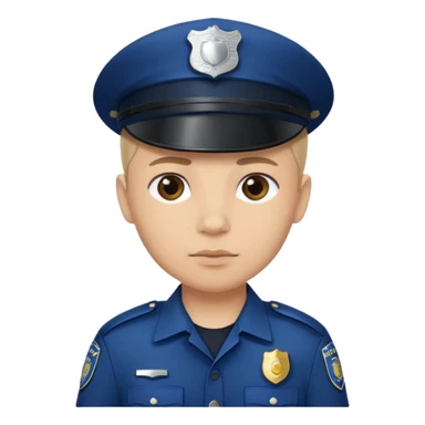This is a cartoon-style avatar of a police officer with light skin, wearing a dark blue cap featuring a silver badge, and showing a neutral expression. sticker