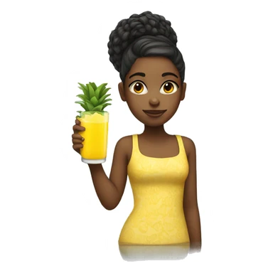 A girl with a pineapple juice sticker