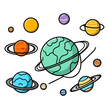 Solar system with planets that are shaped like brains sticker