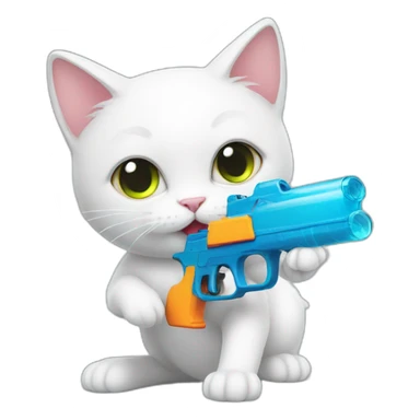 gay white cat shocked holding water gun sticker