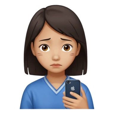 chinese teenage female having Heartbreak - feeling of deep sadness when love ends - holding cellphone sticker