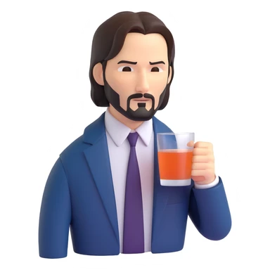 John Wick drinking, 3D emoji style sticker