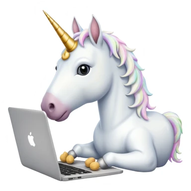 Unicorn coding on a laptop, with peanuts all over the computer sticker