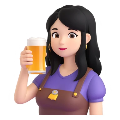 black haired girl drinking beer, 3d emoji style sticker
