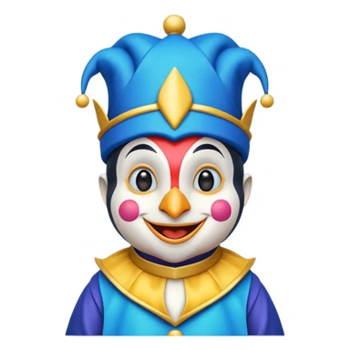 crazy colorful cute little penguin jolly joker, medieval, vintage, court jester, mac os icon, blue color sticker