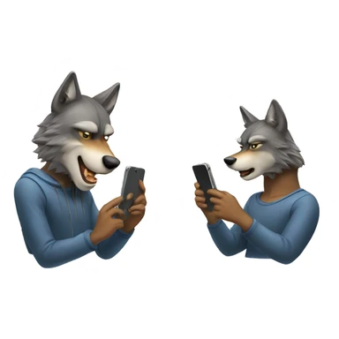 Two human like wolves looking at their phones celebrating sticker