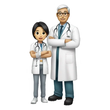 asian doctor with western (white) doctor sticker